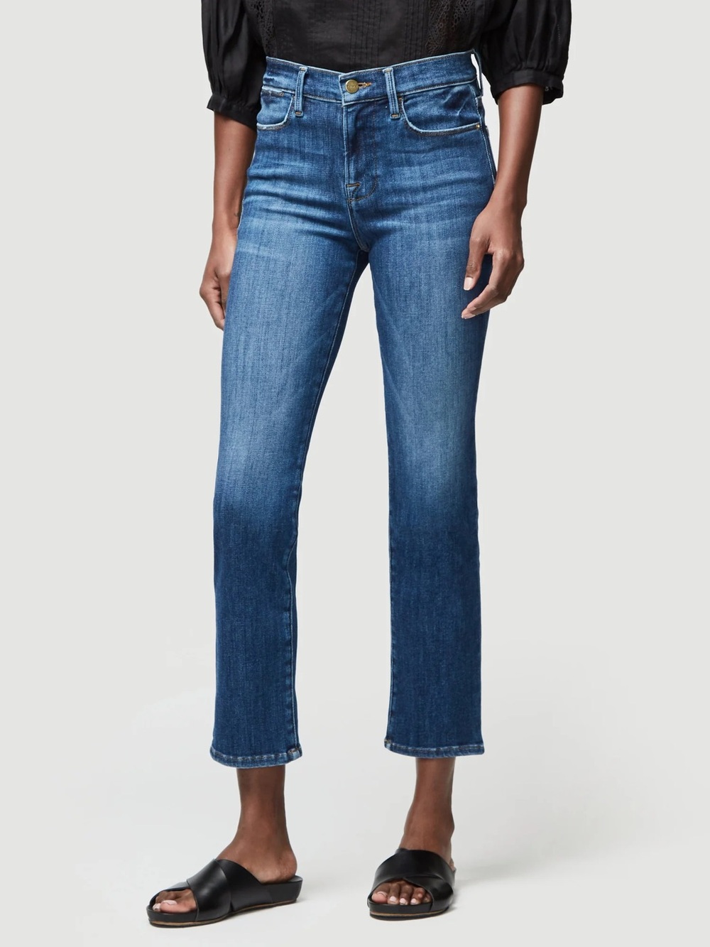 NWT FRAME Le High Straight Jeans Sz 26 Bestia Blue High Rise Straight Leg Denim